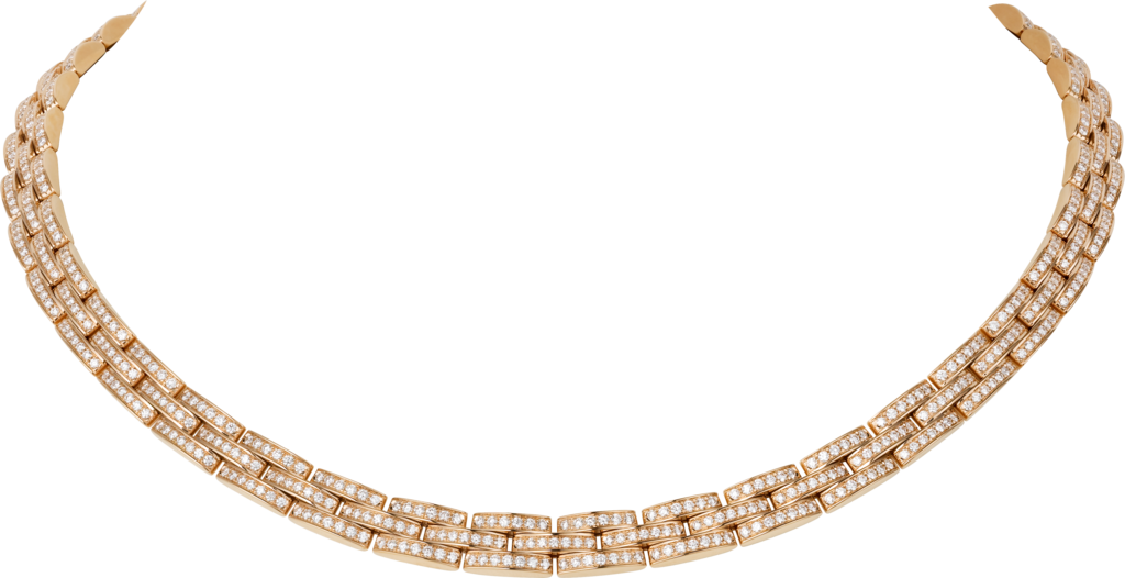 Maillon Panthère fine necklace, 3 diamond-paved rowsRose gold, diamonds