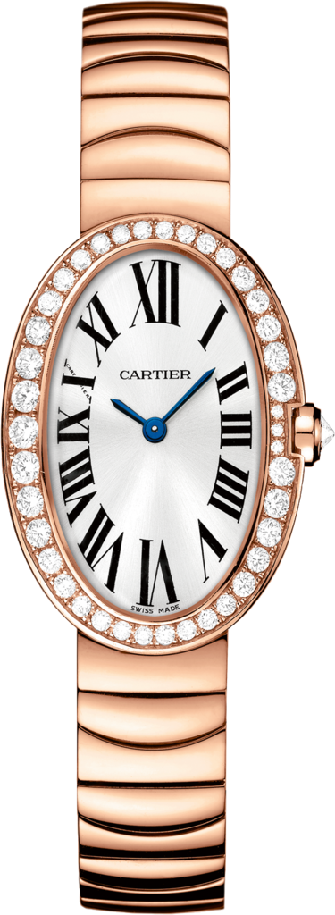 Reloj Baignoire MPTamaño pequeño, movimiento de cuarzo, oro rosa, diamantes