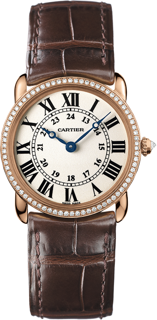 Reloj Ronde Louis Cartier29 mm, movimiento de cuarzo, oro rosa, diamantes, piel