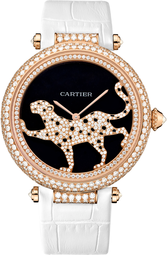 Reloj Joaillère Panthère42 mm, movimiento automático, oro rosa, diamantes, piel