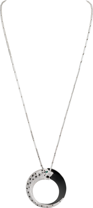 Collier Panthère de Cartier Or gris, émeraudes, céramique, onyx, diamants