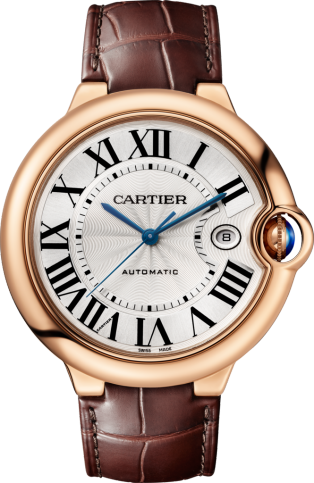 Ballon Bleu de Cartier watch 42mm, automatic movement, rose gold, leather