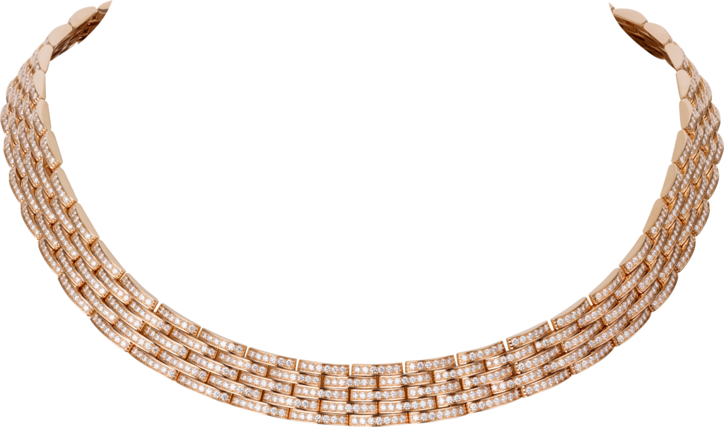 Maillon Panthère fine necklace, 5 diamond-paved rowsRose gold, diamonds