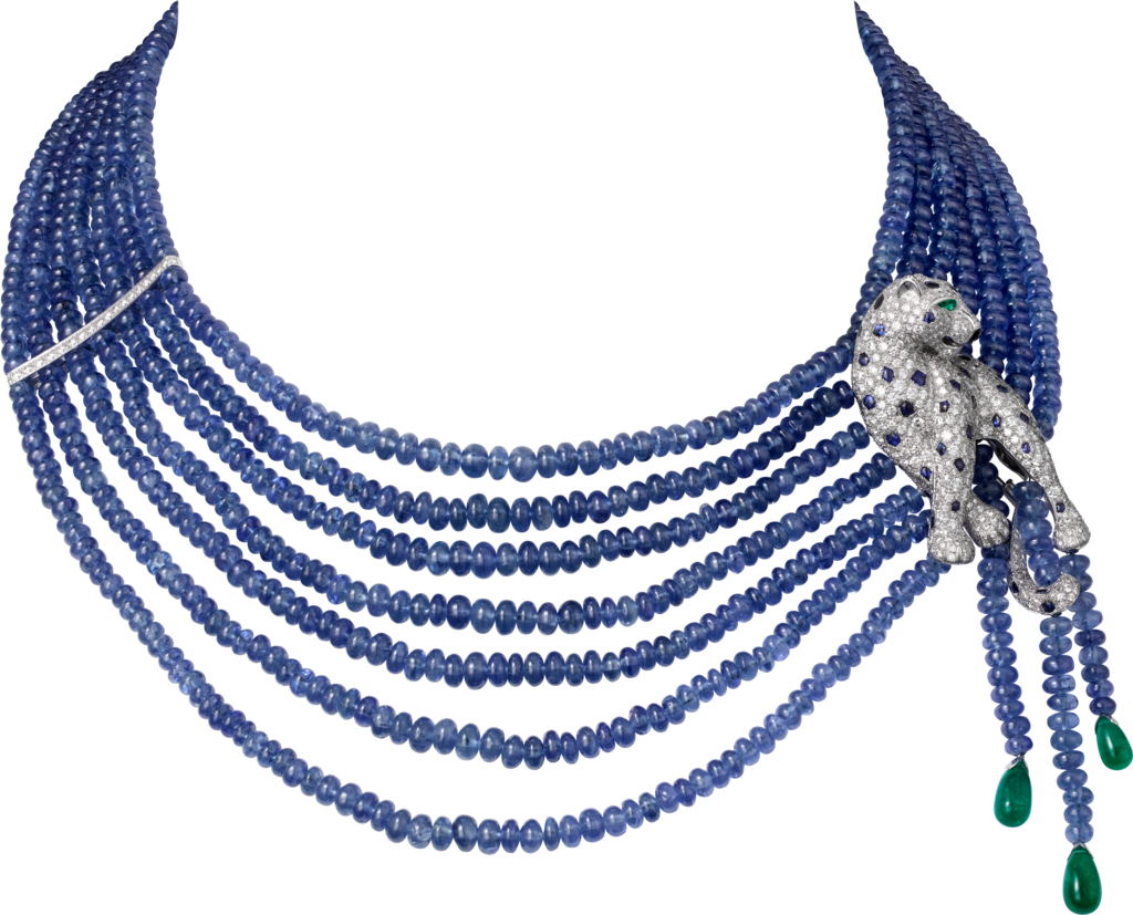 Collar Panthère de Cartier Alta JoyeríaPlatino, ónix, zafiros, esmeraldas, diamantes