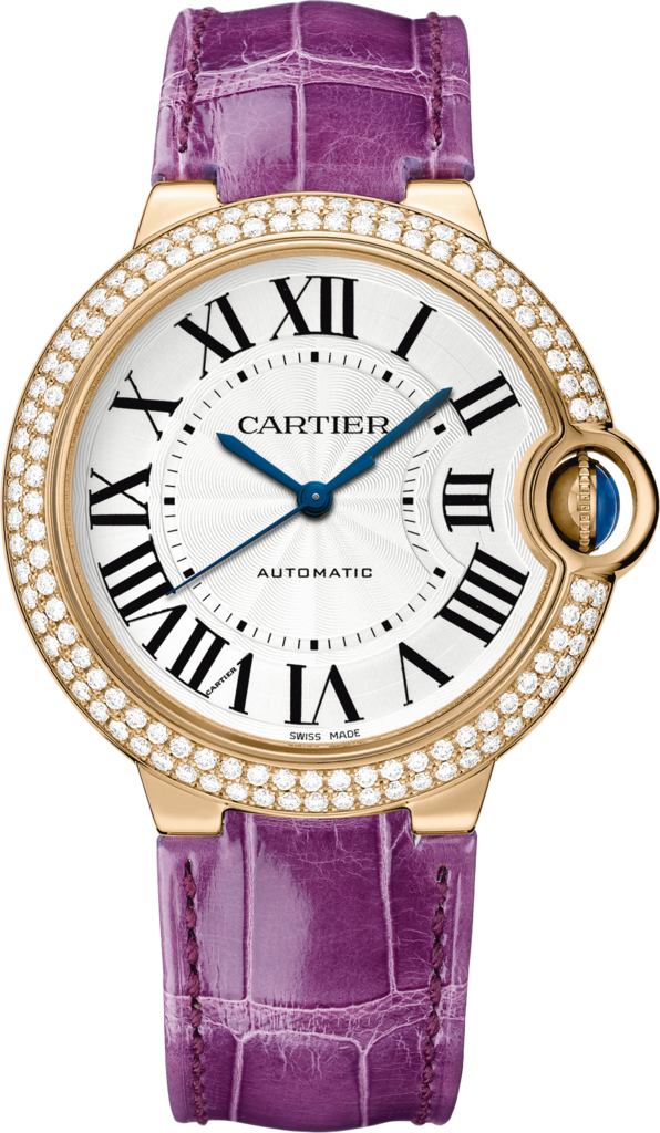 Reloj Ballon Bleu de Cartier36 mm, movimiento automático, oro rosa, diamantes, piel