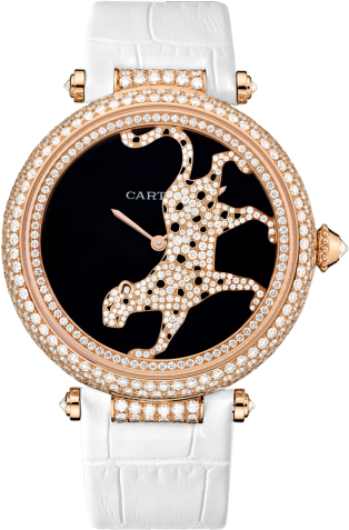 Panthère Jewellery Watches 42mm, automatic movement, rose gold, diamonds, leather