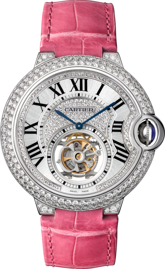 Reloj Ballon Bleu de Cartier Tourbillon Volante39 mm, movimiento mecánico de cuerda manual, oro blanco, diamantes