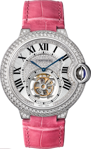 Reloj Ballon Bleu de Cartier Tourbillon Volante 39 mm, movimiento mecánico de cuerda manual, oro blanco, diamantes
