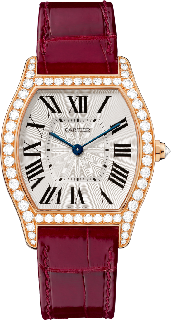 Reloj TortueTamaño mediano, movimiento mecánico de cuerda manual, oro rosa, diamantes