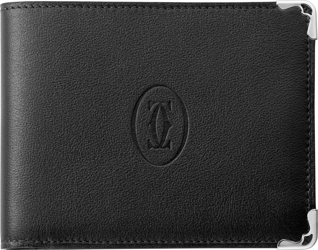 6-Credit Card Wallet, Must de CartierBlack calfskin, stainless steel finish