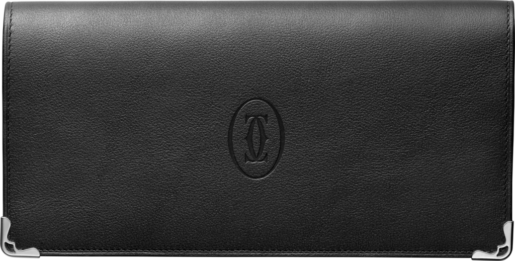 Zipped International Wallet, Must de CartierBlack calfskin, stainless steel finish