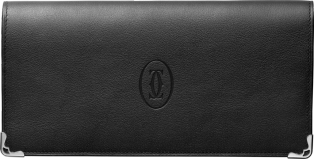 Cartera internacional con cremallera, Must de Cartier Piel de becerro color negro, acabado acero inoxidable