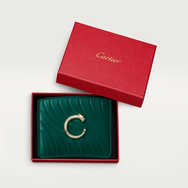 Tarjetero sencillo, Panthère de Cartier Piel de becerro verde esmeralda, grabado con el motivo distintivo de Cartier, acabado dorado