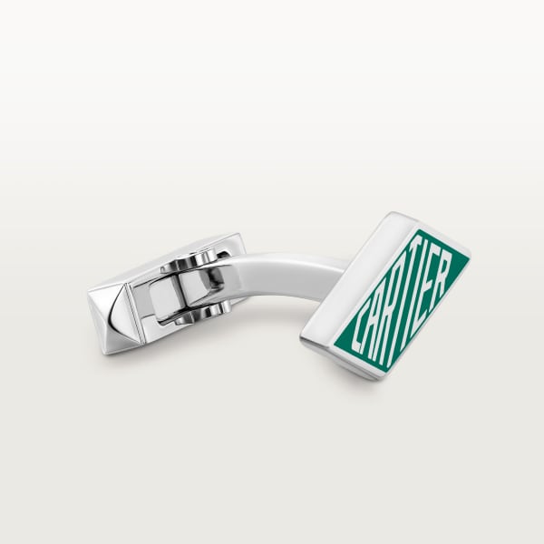 Cartier Losange cuff links Sterling silver, palladium finish, green lacquer