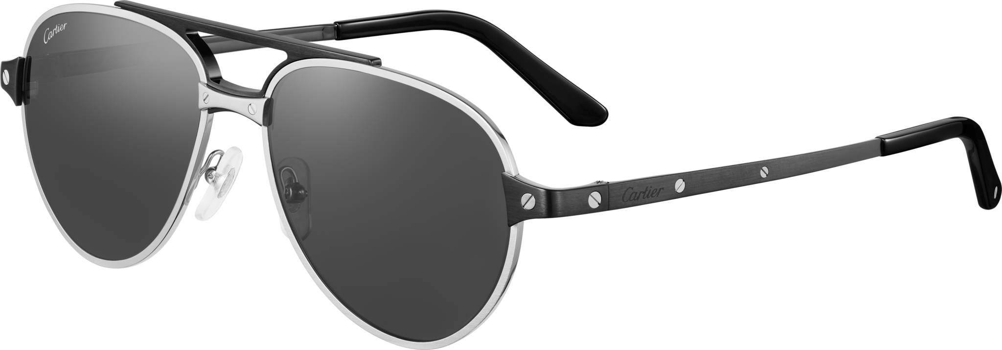 Gafas de sol Santos de CartierMetal acabado platino cepillado, lentes negras