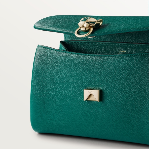 Chain bag small model, Panthère de Cartier Bright green calfskin, golden finish