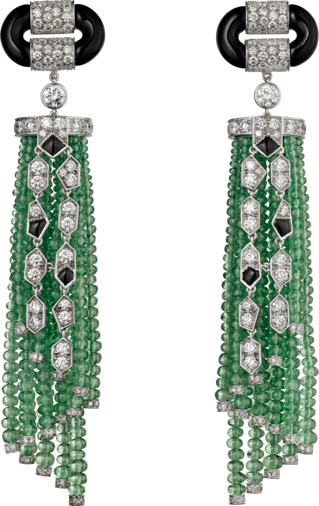 Panthère de Cartier High Jewellery earringsPlatinum, tsavorites, onyx, diamonds