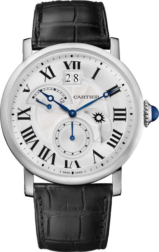 Reloj Rotonde de Cartier Gran Fecha Segundo Huso Horario Retrógrado e Indicador Día/Noche42 mm, movimiento automático, acero, piel