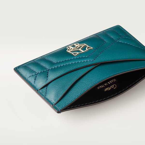 Simple card holder, Panthère de Cartier Petrol blue quilted calfskin, golden finish