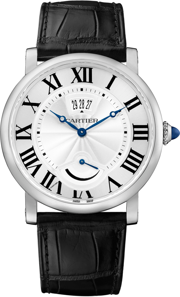 Reloj Rotonde de Cartier Apertura de calendario y reserva de marcha40 mm, movimiento mecánico de cuerda manual, acero, piel