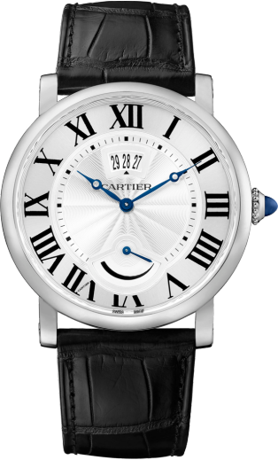 Reloj Rotonde de Cartier Apertura de calendario y reserva de marcha 40 mm, movimiento mecánico de cuerda manual, acero, piel