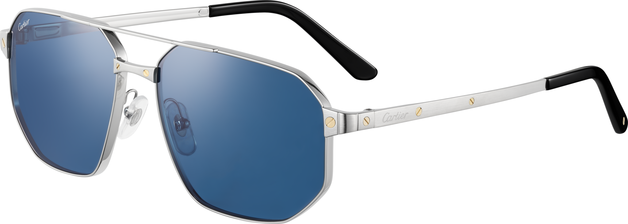 Gafas de sol Santos de CartierMetal acabado platino liso y cepillado, lentes azules