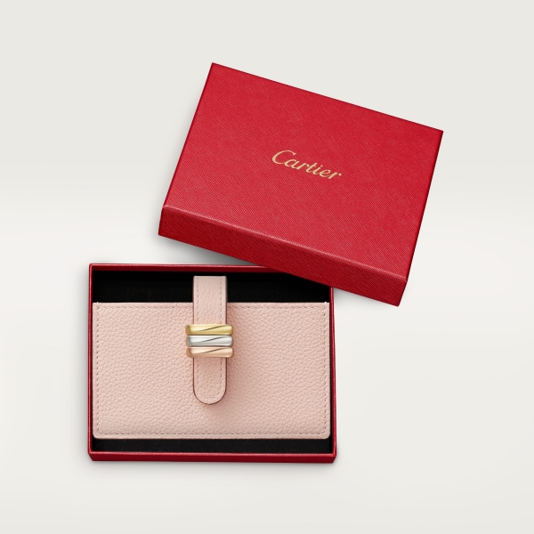 Accordion card holder, Trinity Quartz-coloured grained calf leather, gold, palladium or rose gold finish