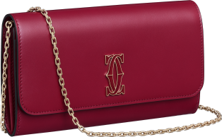 Chain wallet, C de Cartier Cherry red calfskin, golden and cherry red enamel finish