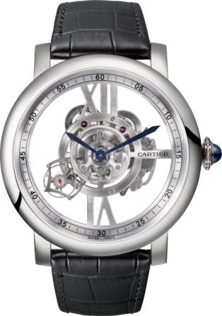 Reloj Rotonde de Cartier Astrotourbillon Esqueleto 47 mm, movimiento mecánico de cuerda manual, oro blanco, piel