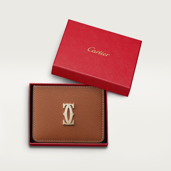 Simple card holder, C de Cartier Caramel textured calfskin, golden finish