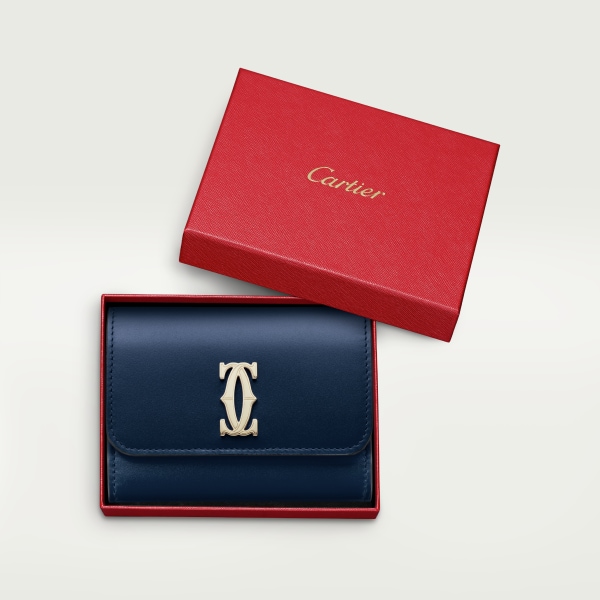 Mini wallet, C de Cartier Midnight blue calfskin, golden finish