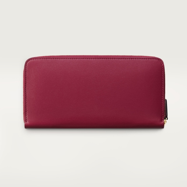 Zipped international wallet, Panthère de Cartier Cherry red calfskin, golden finish