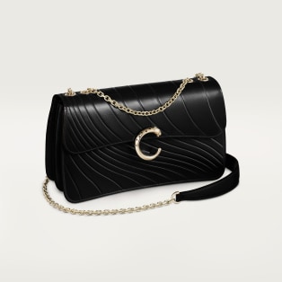 Bolso de cadena tamaño pequeño, Panthère de Cartier Piel de becerro negra, grabado con el motivo distintivo de Cartier, acabado dorado