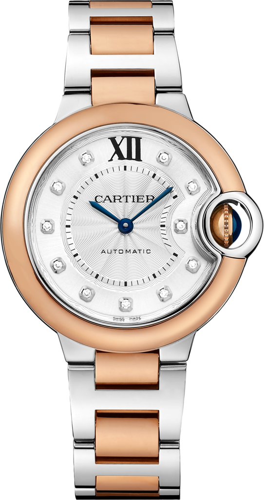 Reloj Ballon Bleu de Cartier33 mm, movimiento mecánico de carga automática, oro rosa, acero, diamantes