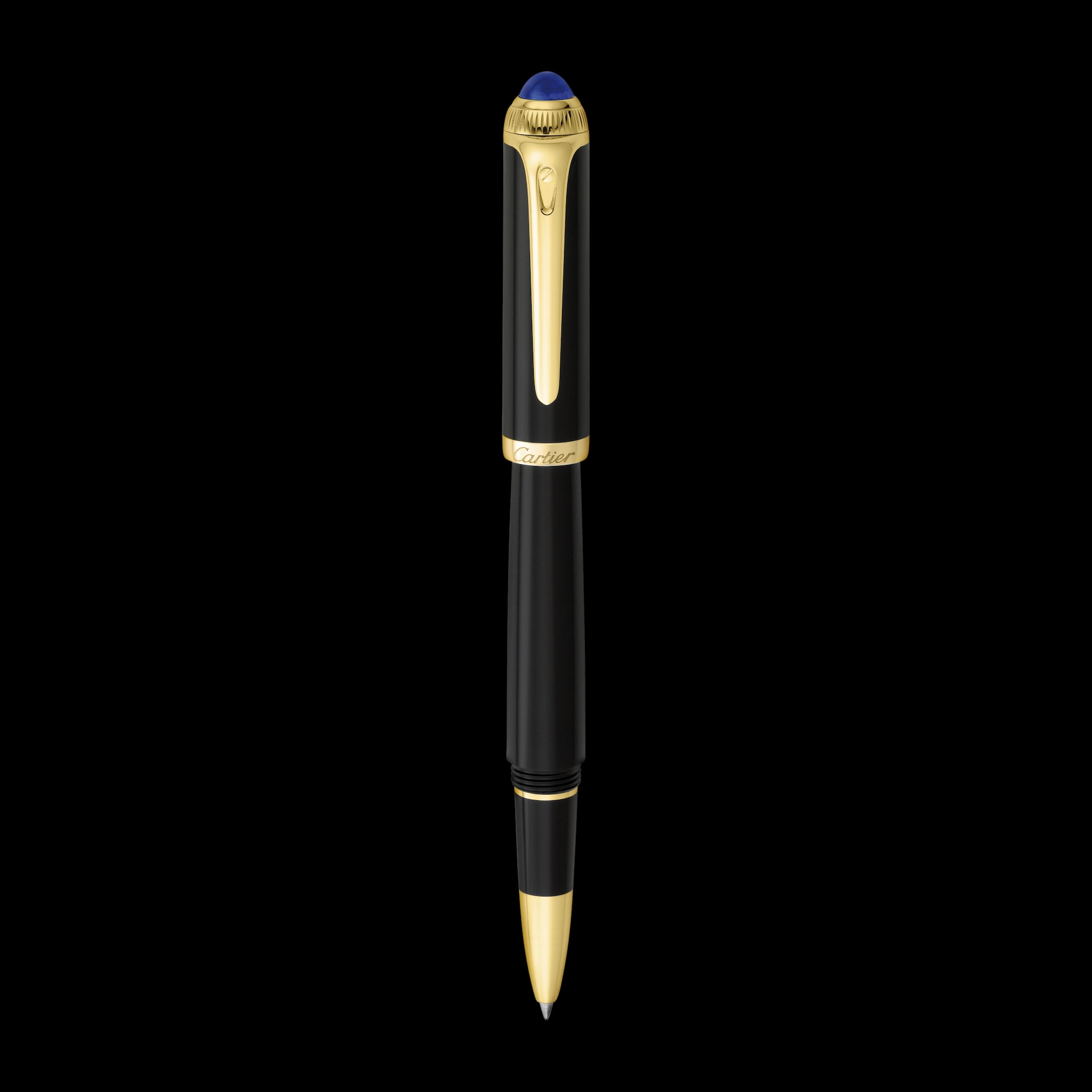 Bolígrafo roller R de CartierComposite negro, detalles acabado dorado amarillo