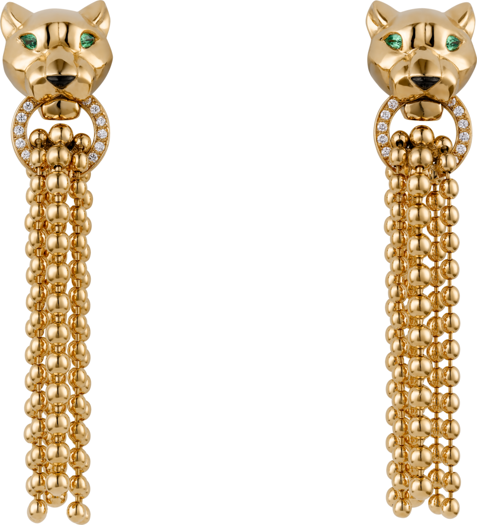 Panthère de Cartier earringsYellow gold, diamonds, tsavorite garnets, onyx
