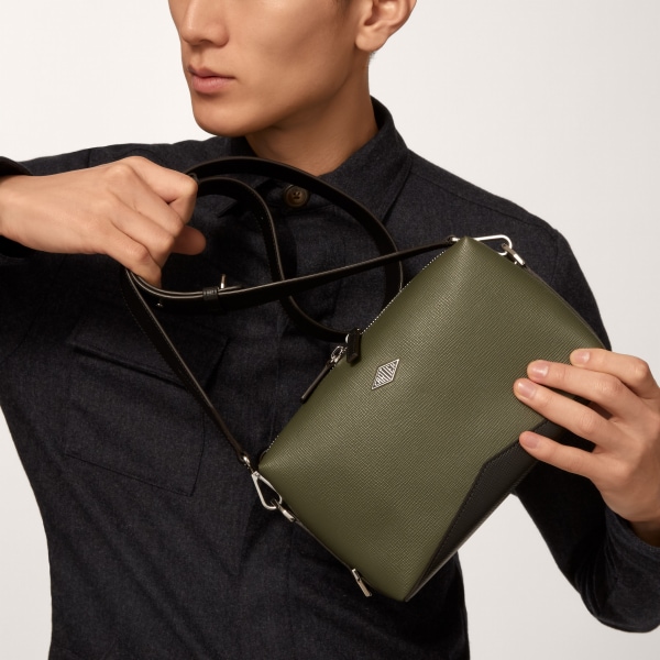 Shoulder bag, Cartier Losange Khaki textured calfskin, palladium finish and enamel