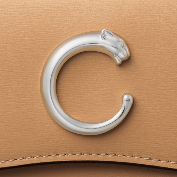 Tarjetero para tarjetas de visita con cremallera, Panthère de Cartier Piel de becerro beige camel, acabado paladio