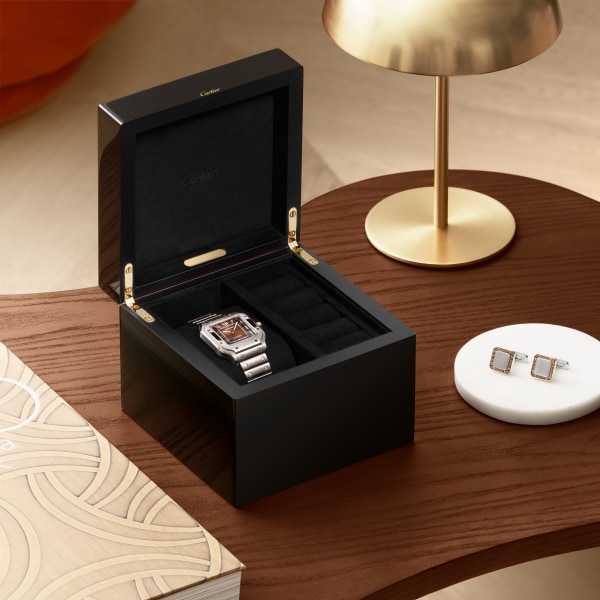 Santos de Cartier cufflinks Palladium-finish sterling silver and striated metal covered with amber brown PVD