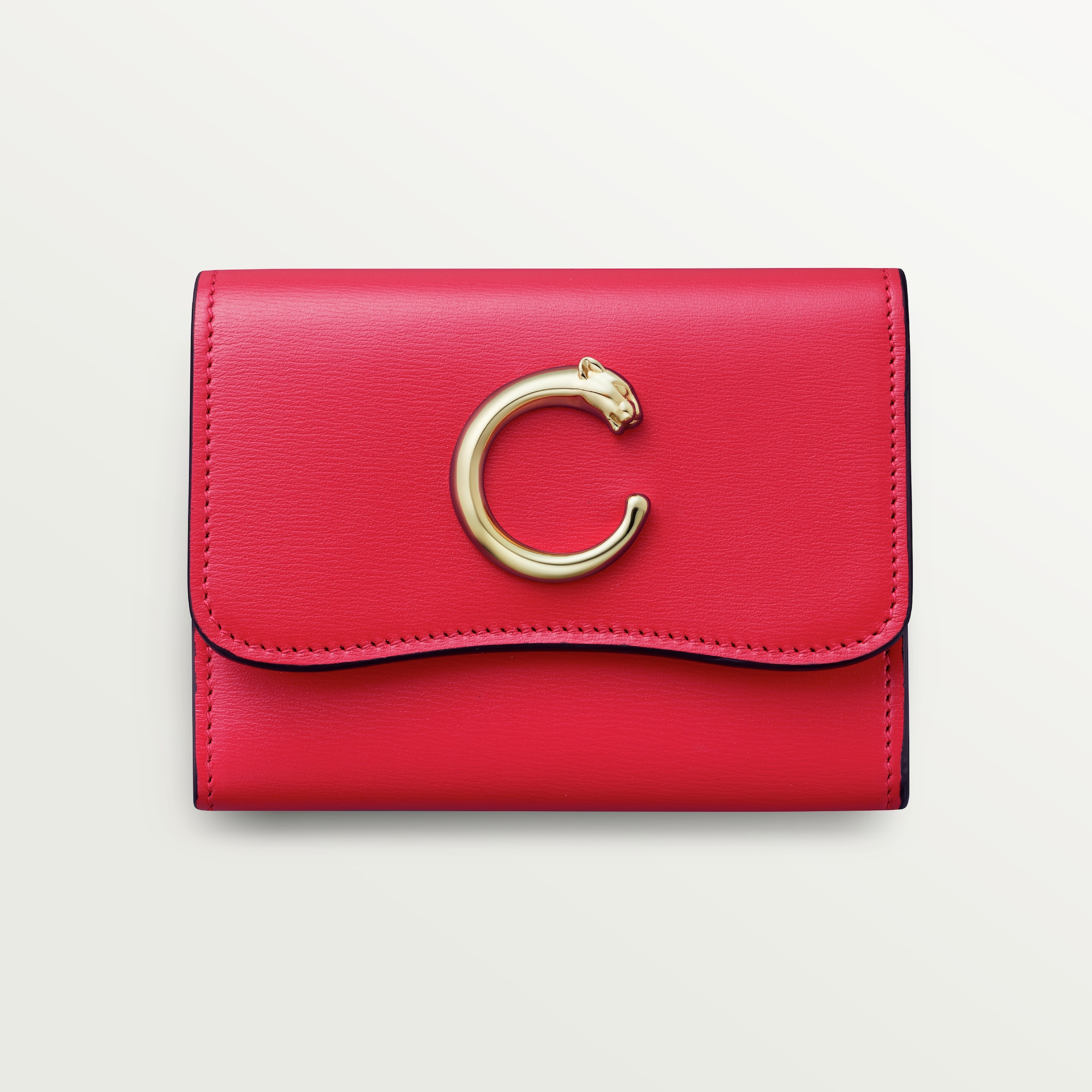 Panthère de Cartier Small Leather Goods, compact walletPoppy calfskin, golden finish