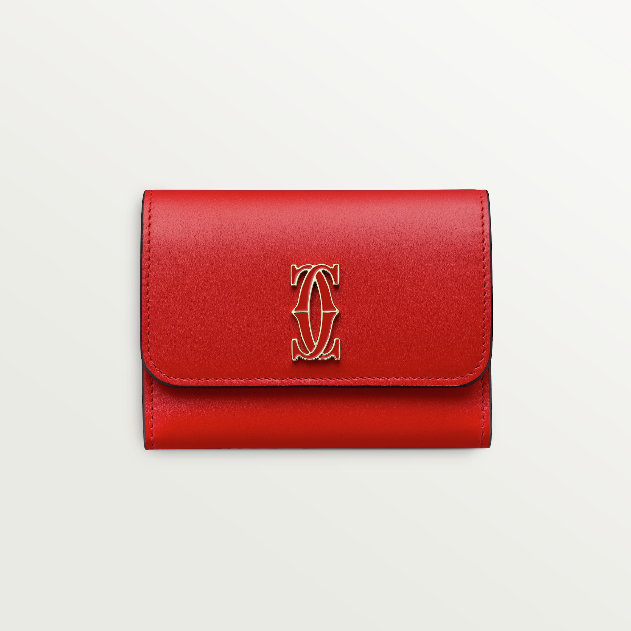 Pequeña marroquinería C de Cartier, carteraPiel de becerro rojo cereza, acabado dorado y esmalte rojo cereza