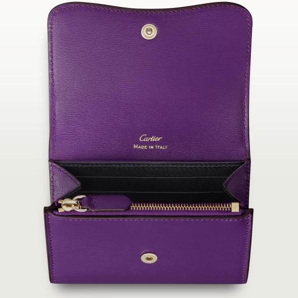 Pequeña marroquinería Panthère de Cartier, cartera compacta Piel de becerro violeta, acabado dorado