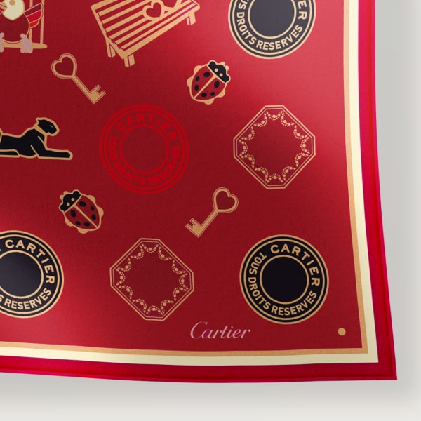 90 scarf, Diabolo de Cartier Burgundy silk twill