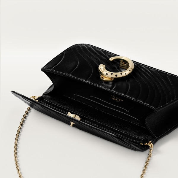 Bolso de cadena tamaño mini, Panthère de Cartier Piel de becerro negra, grabado con el motivo distintivo de Cartier, acabado dorado