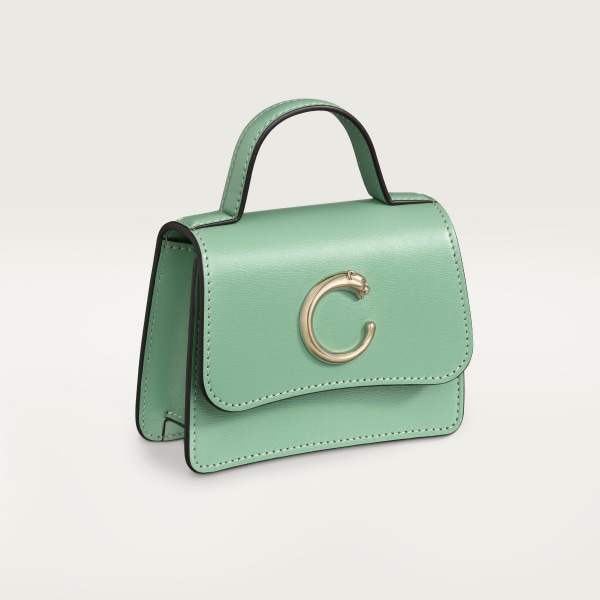 Chain bag micro model, Panthère de Cartier Sage green calfskin, golden finish