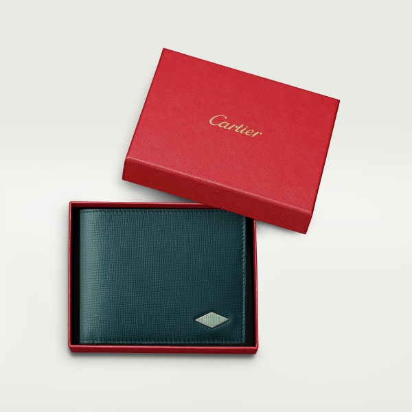 Six-credit card wallet, Cartier Losange Blue calfskin, palladium finish and enamel