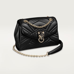 Chain bag mini, Panthère de Cartier Black calfskin, golden finish