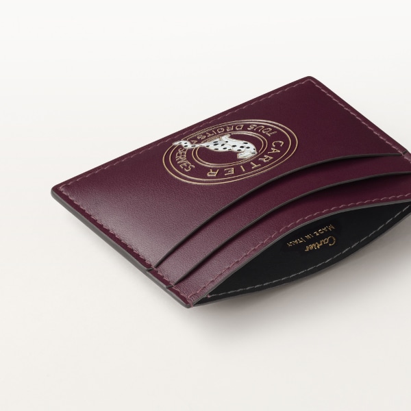 Single card holder, Cartier Characters Plum calfskin, golden finish