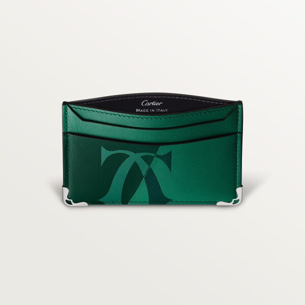 Tarjetero doble Must de Cartier Piel de becerro lisa Logo XL verde, acabado paladio