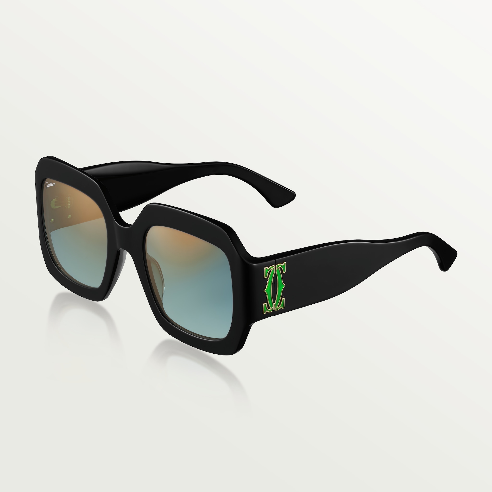 Gafas de sol Double C de CartierAcetato negro, lentes degradadas verdes